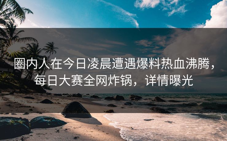 圈内人在今日凌晨遭遇爆料热血沸腾，每日大赛全网炸锅，详情曝光
