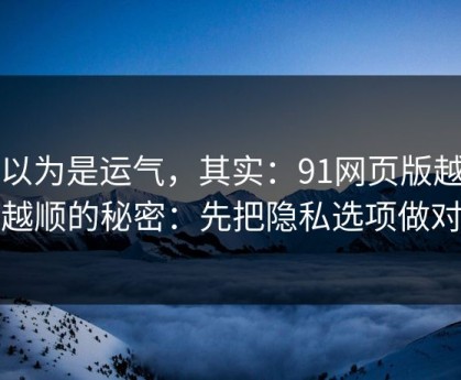 你以为是运气，其实：91网页版越用越顺的秘密：先把隐私选项做对
