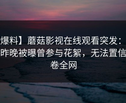 【爆料】蘑菇影视在线观看突发：大V在昨晚被曝曾参与花絮，无法置信席卷全网