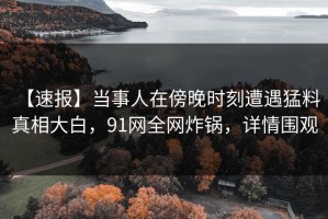【速报】当事人在傍晚时刻遭遇猛料 真相大白，91网全网炸锅，详情围观