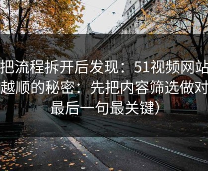 我把流程拆开后发现：51视频网站越用越顺的秘密：先把内容筛选做对（最后一句最关键）