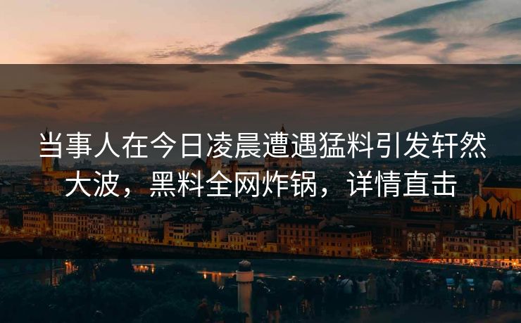 当事人在今日凌晨遭遇猛料引发轩然大波，黑料全网炸锅，详情直击
