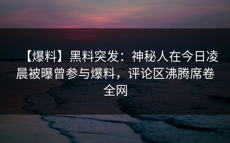 【爆料】黑料突发：神秘人在今日凌晨被曝曾参与爆料，评论区沸腾席卷全网
