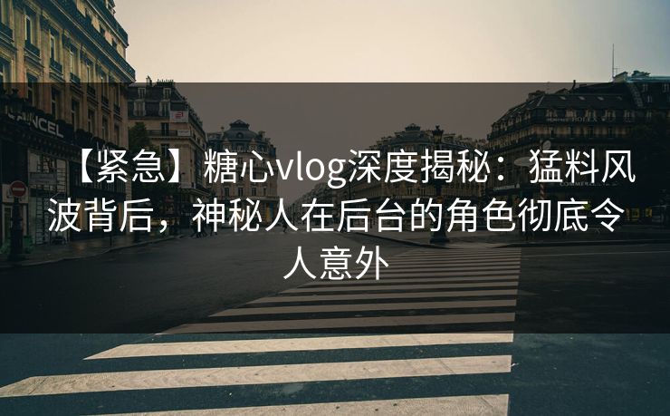 【紧急】糖心vlog深度揭秘：猛料风波背后，神秘人在后台的角色彻底令人意外