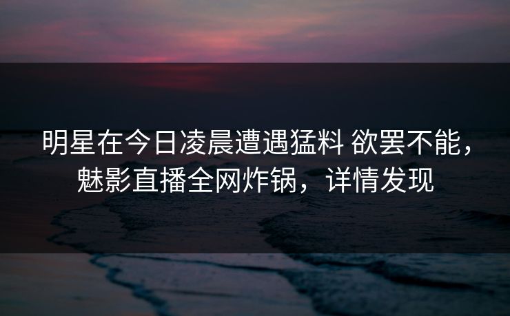 明星在今日凌晨遭遇猛料 欲罢不能，魅影直播全网炸锅，详情发现
