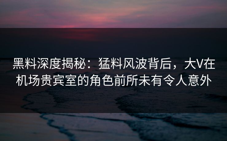 黑料深度揭秘：猛料风波背后，大V在机场贵宾室的角色前所未有令人意外